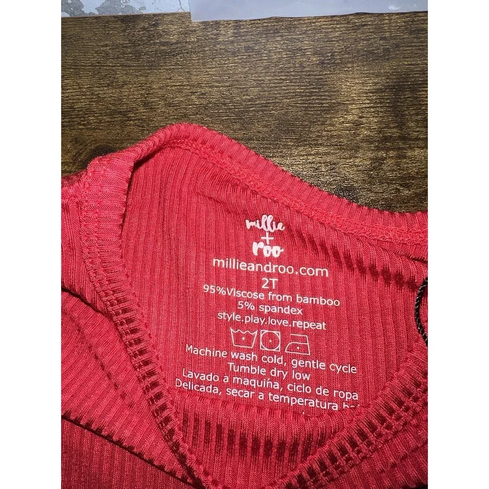 NWT! Millie + Roo Two Piece Ribbed Set - Size 2T - Color Red - Picture 2 of 7